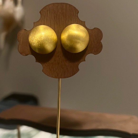 Half-Sphere Brushed Matte Metal Bun Stud Earrings in Gold - Picture 1 of 5